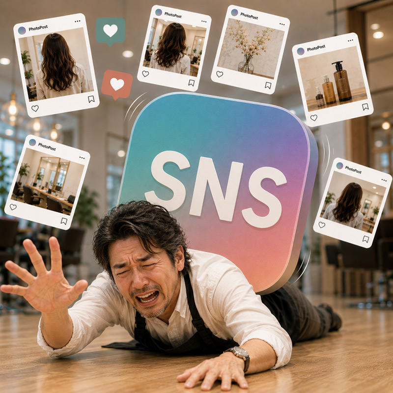 SNSが負担になる美容室オーナーのイメージ