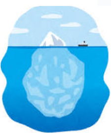 海に浮かぶ氷山の一部と水面下の大きな氷山の塊