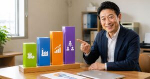 中小企業の経営に必要な経営の4つの要素（4S）である資金、仕入・生産、販売、組織について詳しく解説している様子。